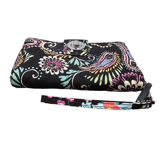 Vera Bradley Banana Swirl Black and Pink‎ Floral Paisley Wallet Wristlet - Picture 2 of 11